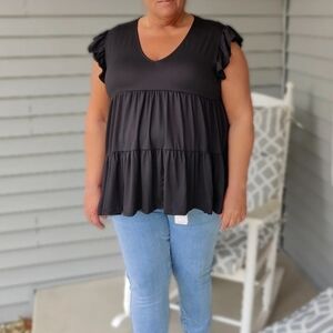 Entro Black Ruffle Sleeve Tiered Tunic